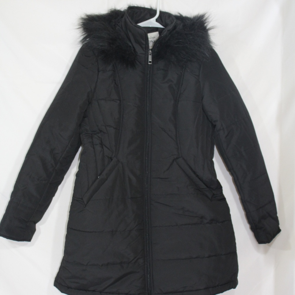 Maralyn & Me Size M Black Hooded Fur Puffer Coat